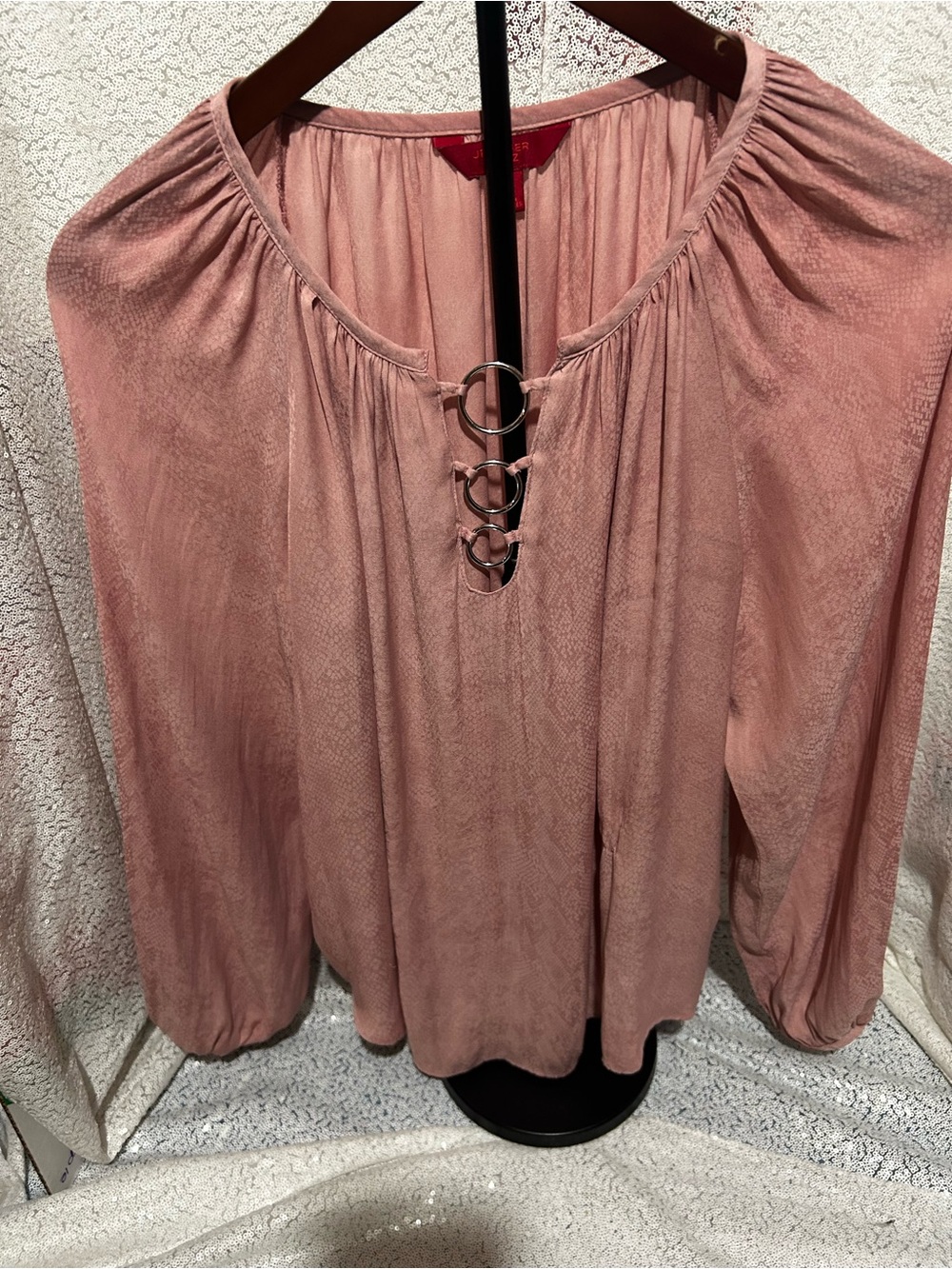 Jennifer Lopez Dusty Rose Long-Sleeve Tunic with Ring Detail
